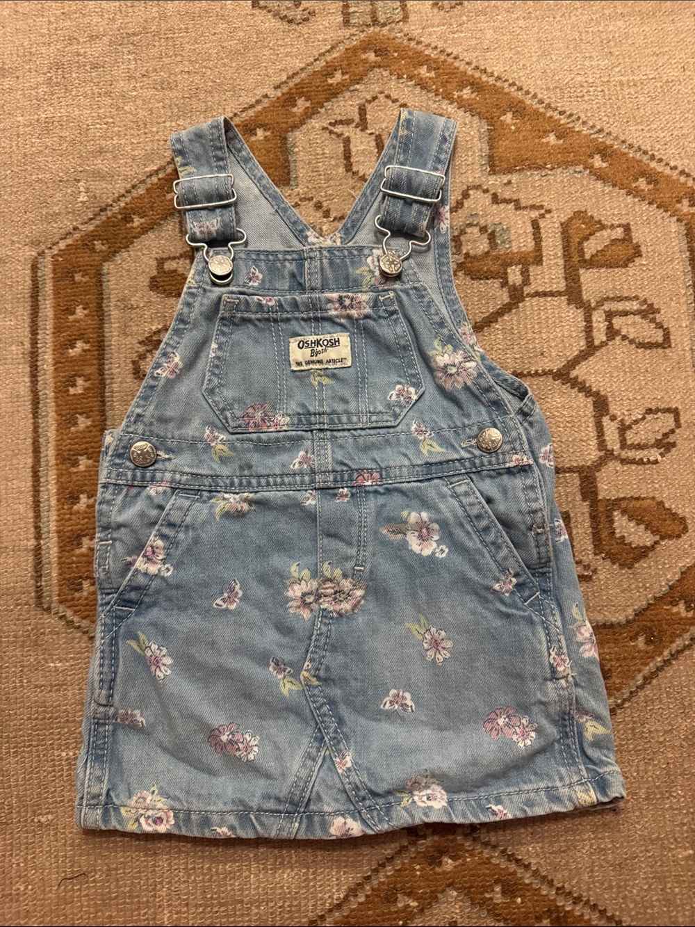 OshKosh B'gosh Light Blue Floral Denim Overall Dress